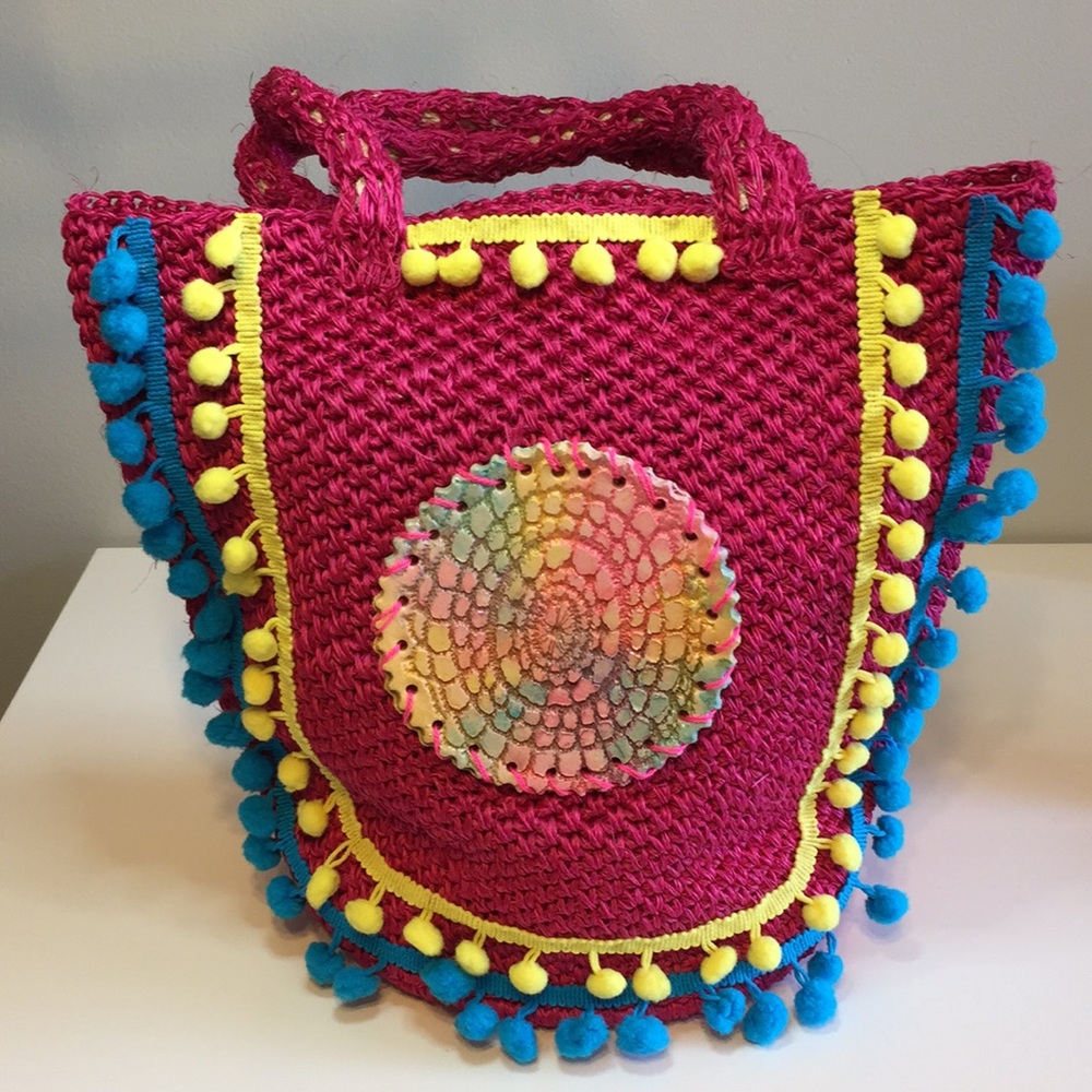 Multi Colored Straw Beach Bag